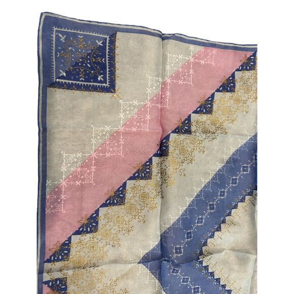 Vintage Carol Stanley's Magic Blend Hand Rolled Rayon/Silk Pink Blue Japan Scarf - Picture 2 of 5